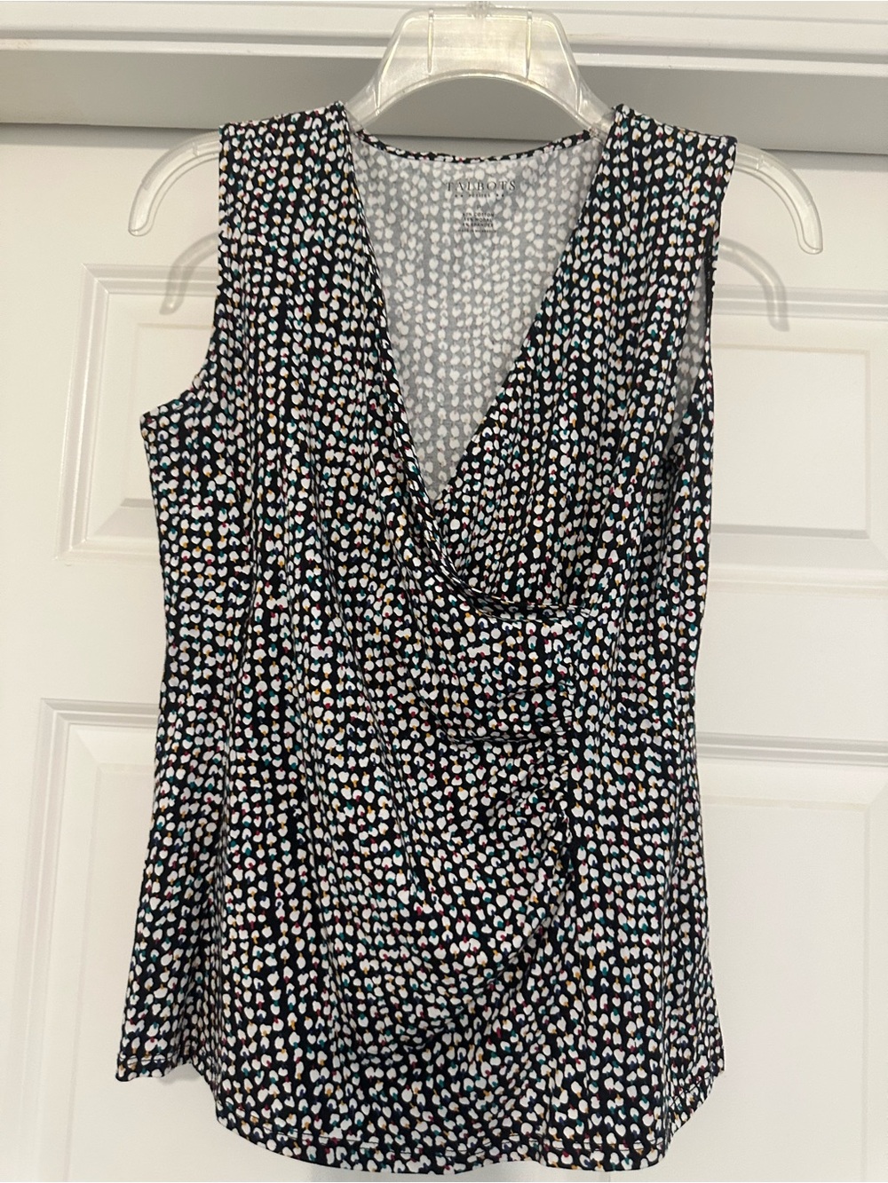 Talbots Black Sleeveless Drape-Neck Tank with Multi Dot Print